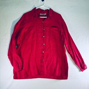 Chico's Design Womens size 3 100% Linen Vivid Pink Long Sleeve Button Down Shirt